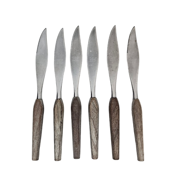 Vintage Fleetwood Design Stainless Danish Wood‎ Handle Steak Knifes Set of 6 R31 - Picture 6 of 6